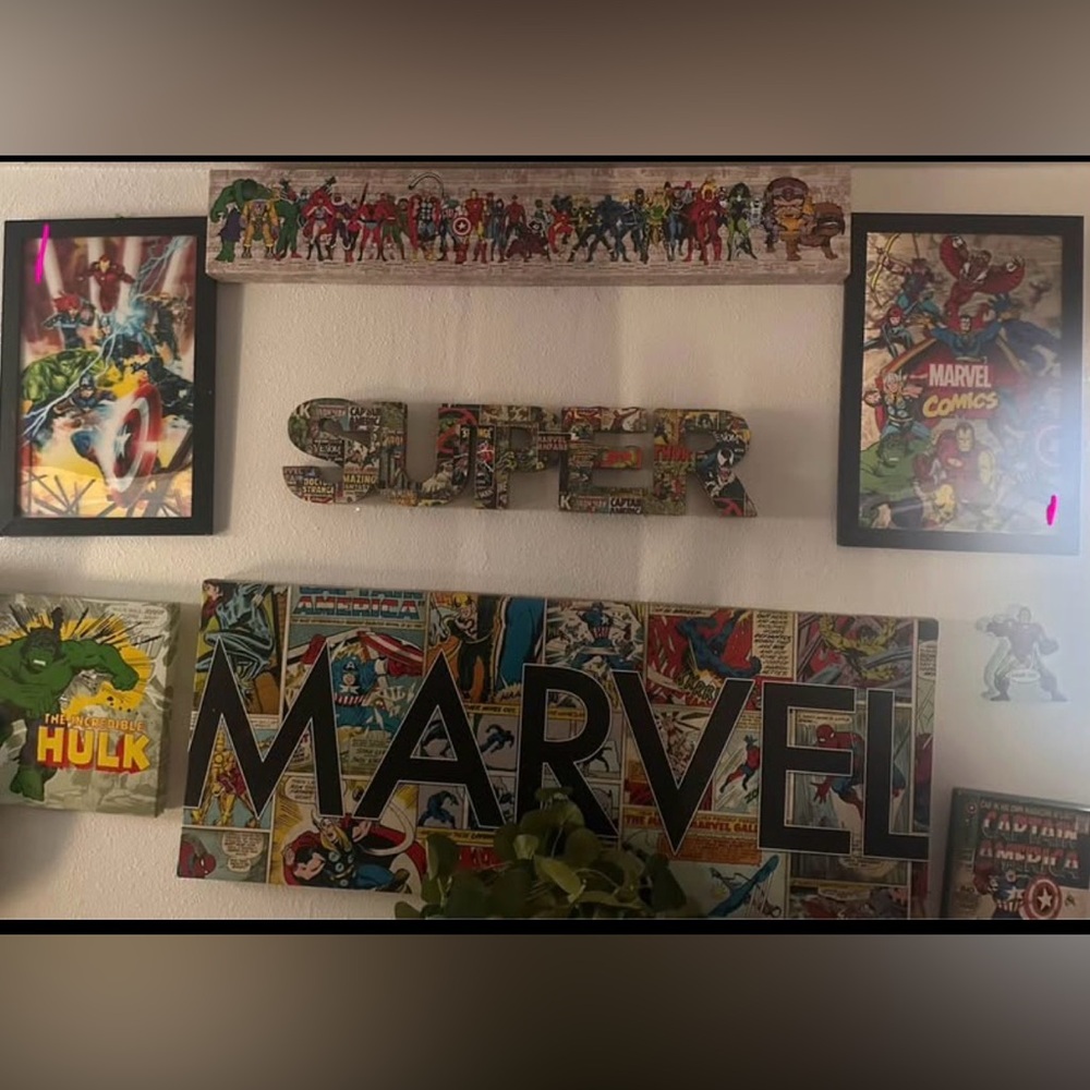 Marvel Superhero Wall Art with Red and Green Accents